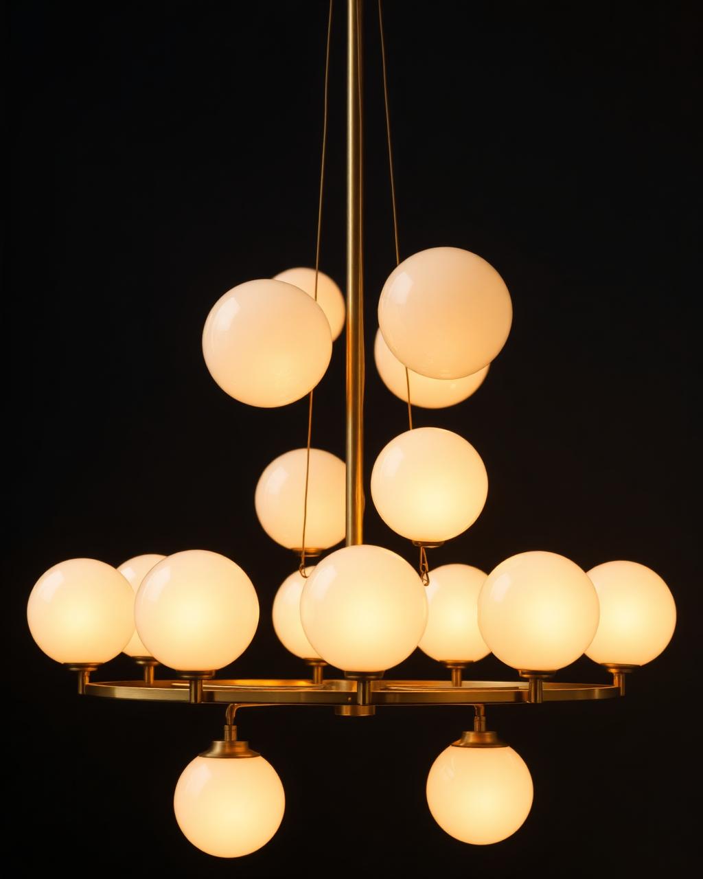 Aurora chandelier — hand-blown amber glass spheres