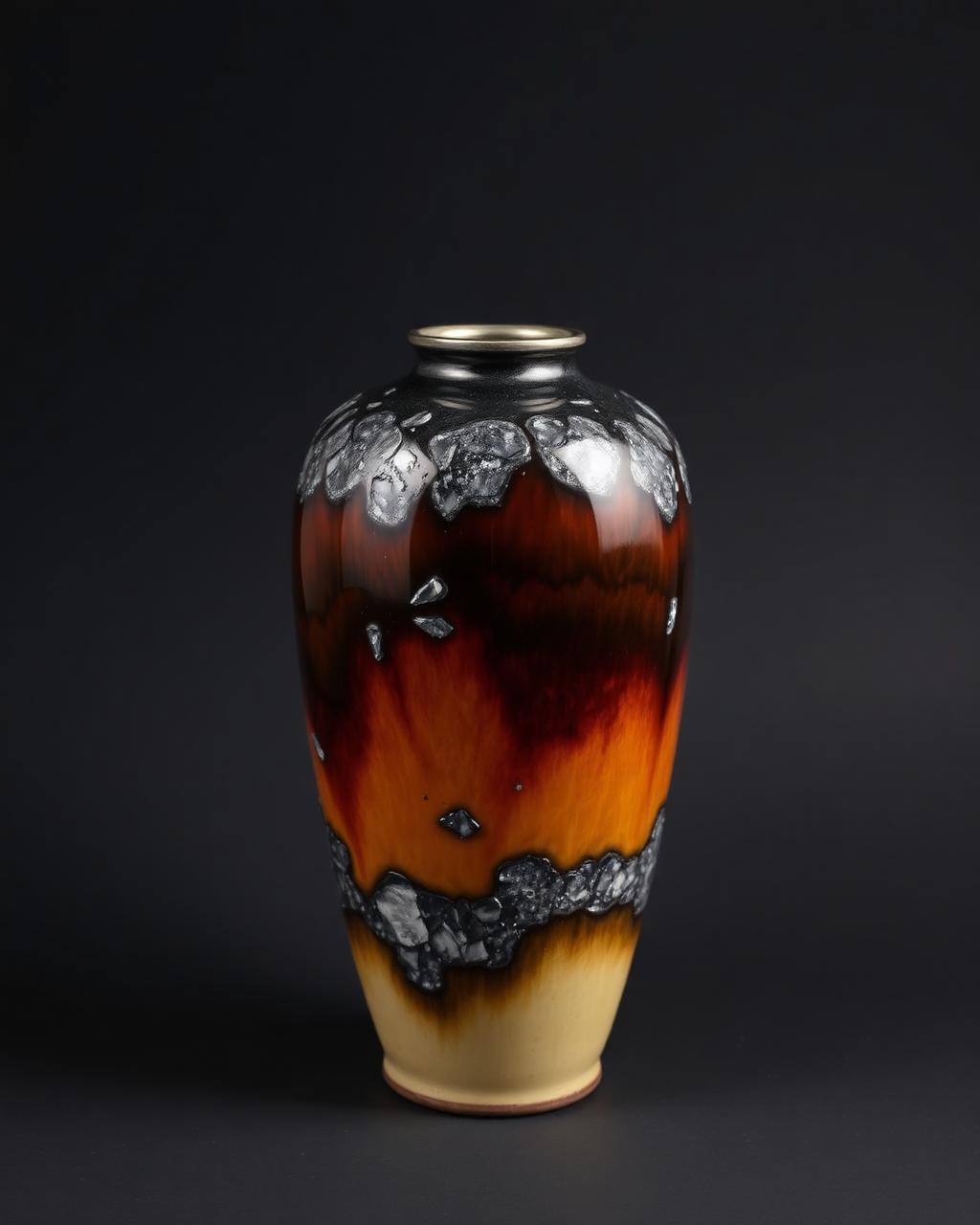 FireGlaze vessel with transmutation glaze in warm tones