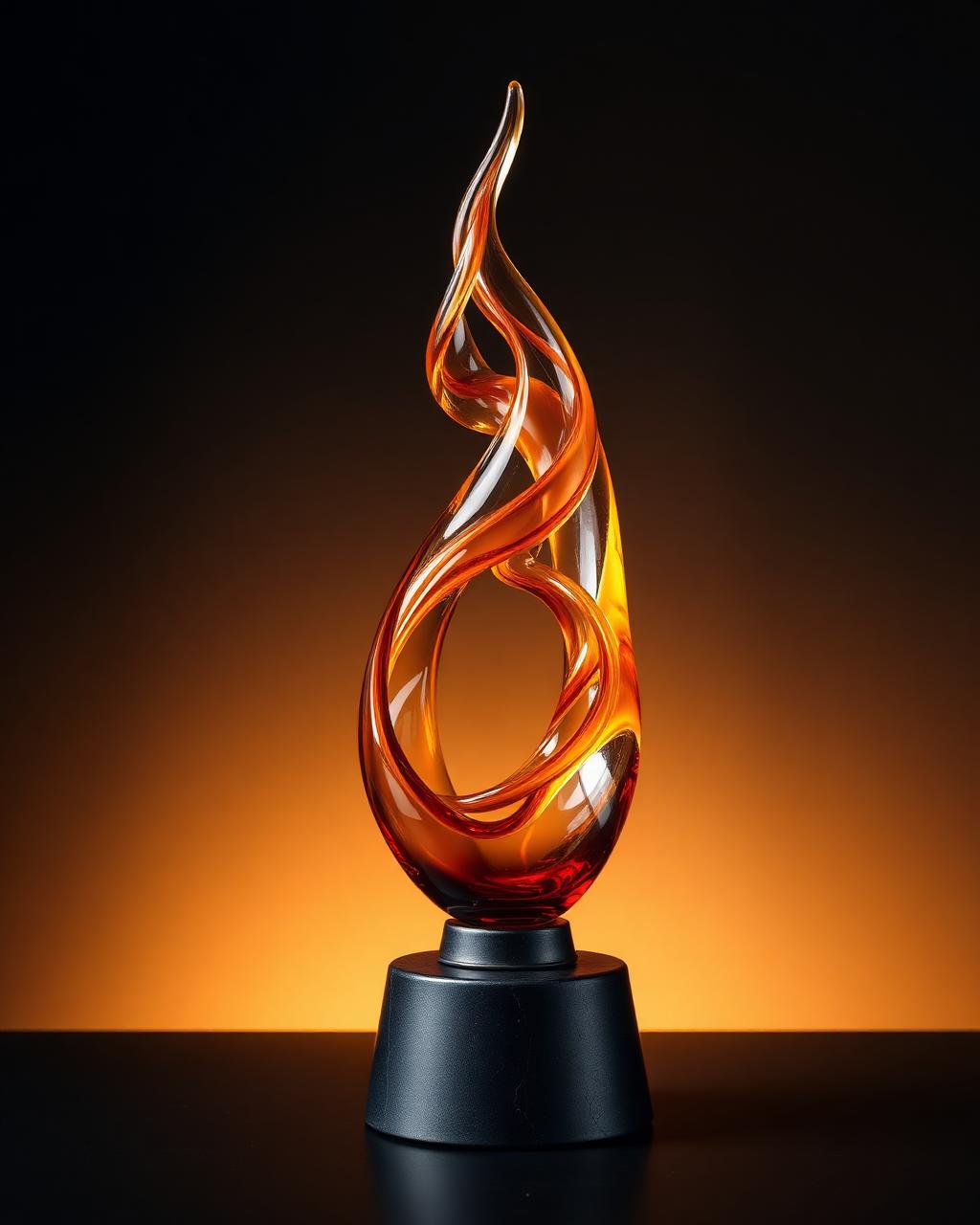 Art glass trophy with colour drawn through the body