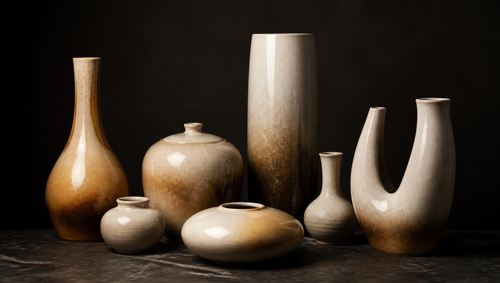 Hand-crafted high-fired porcelain vessels in warm light