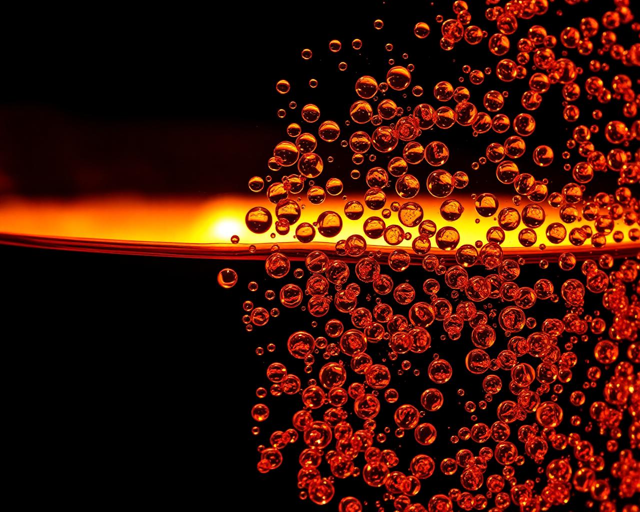 Macro detail of seeded air bubbles inside hand-blown amber glass